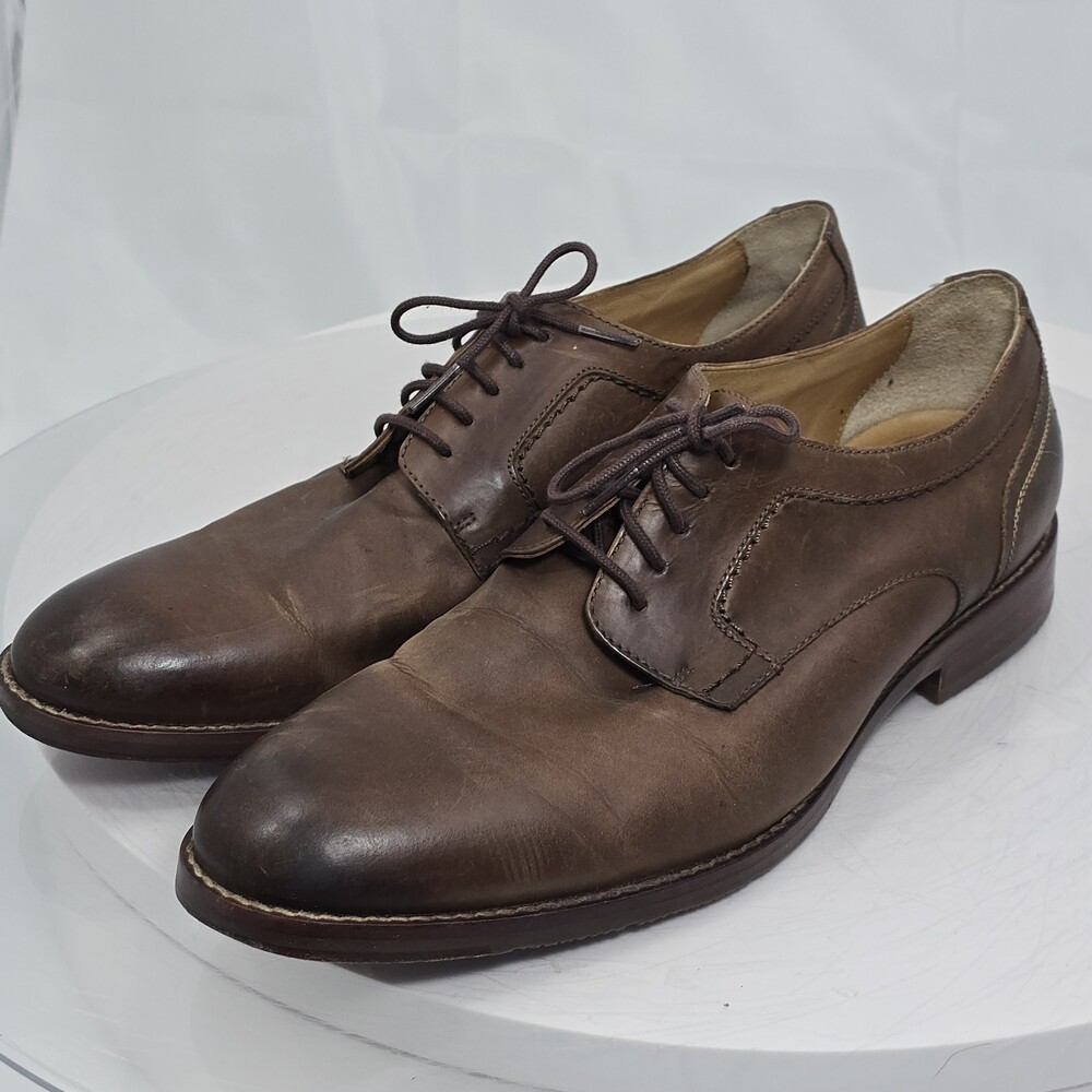 Johnston &Murphy Men 12 Garner Derby Dress Shoes Brown Burnished Leather Sheepsk